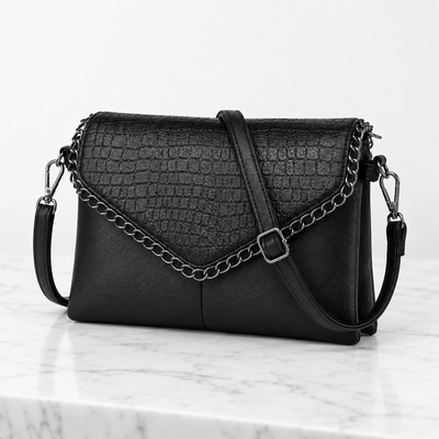 The Sunday Avenue Black Women's Black Faux Leather Crossbody Bag with Chain Detail