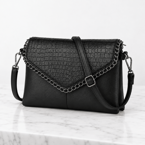 Women's Faux Leather Crossbody Bag with Chain Detail - Sabina