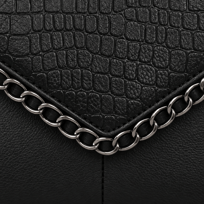 The Sunday Avenue Black Women's Black Faux Leather Crossbody Bag with Chain Detail