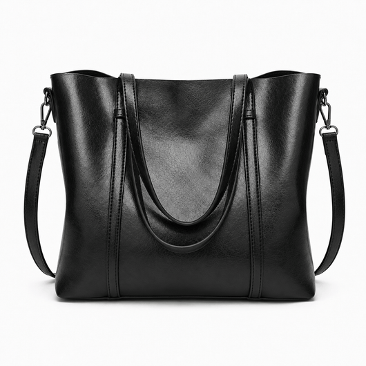 The Sunday Avenue Black Women's Black PU Leather Tote Bag with Detachable Shoulder Strap
