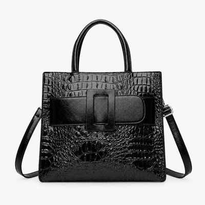 The Sunday Avenue Black Women's Brown Faux Leather Croco Handbag with Front Buckle