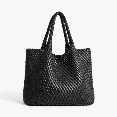 The Sunday Avenue Black Women's Brown Woven Vegan PU Leather Tote Bag