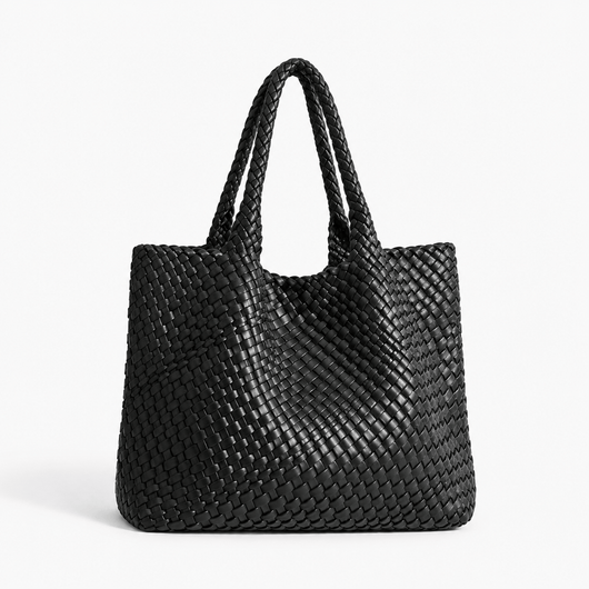 The Sunday Avenue Black Women's Brown Woven Vegan PU Leather Tote Bag