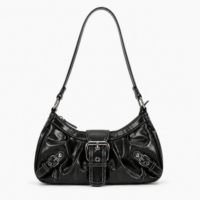 The Sunday Avenue Black Women’s Dark Brown Synthetic Leather Shoulder Bag with Buckle Detail