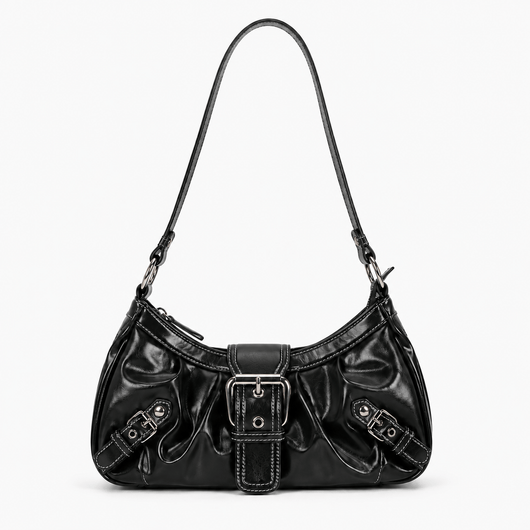 The Sunday Avenue Black Women’s Dark Brown Synthetic Leather Shoulder Bag with Buckle Detail