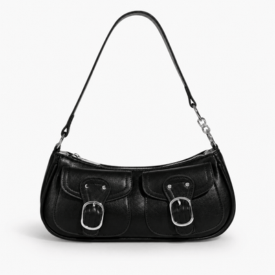 The Sunday Avenue Black Women’s Dark Red Baguette Shoulder Bag with Front Buckle Pockets