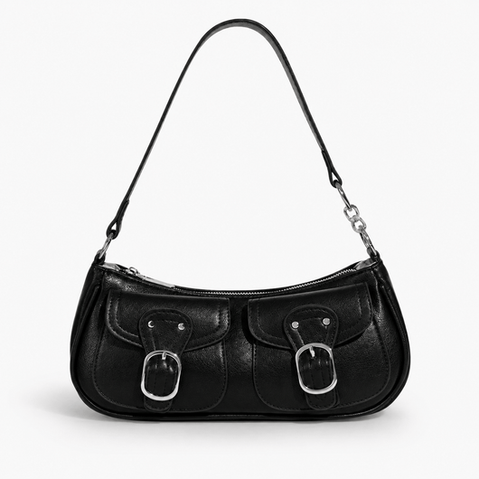 The Sunday Avenue Black Women’s Dark Red Baguette Shoulder Bag with Front Buckle Pockets