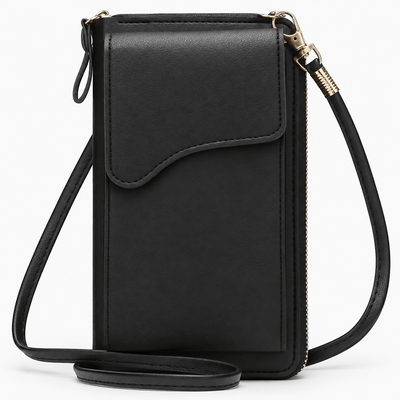 The Sunday Avenue Black Women's Grey PU Leather Crossbody Phone Bag with Zip Compartments