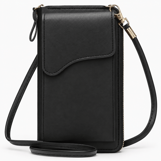 The Sunday Avenue Black Women's Grey PU Leather Crossbody Phone Bag with Zip Compartments