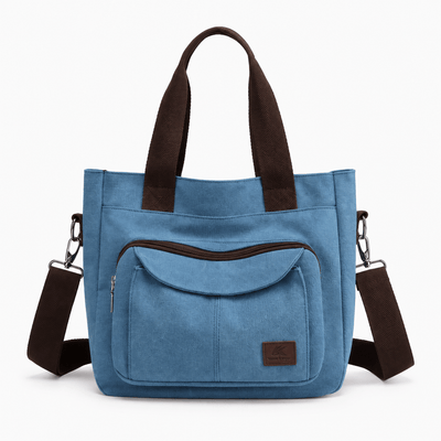 The Sunday Avenue Blue Dorothy Grey Canvas Multi-Compartment Tote Bag