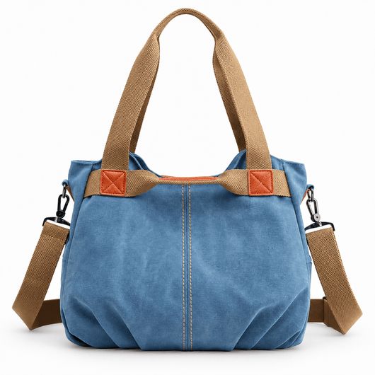 The Sunday Avenue Blue Eleanor Blue Canvas Tote Bag with Detachable Crossbody Strap