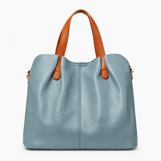 The Sunday Avenue Blue Grey Genuine Cowhide Leather Litchi Grain Top Handle Shoulder Handbag