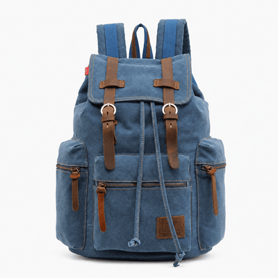 The Sunday Avenue Blue Men's Vintage Brown Canvas Backpack with Leather Straps