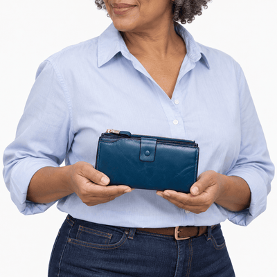 The Sunday Avenue Blue PU Leather Women's Multi-Pocket Clutch Wallet