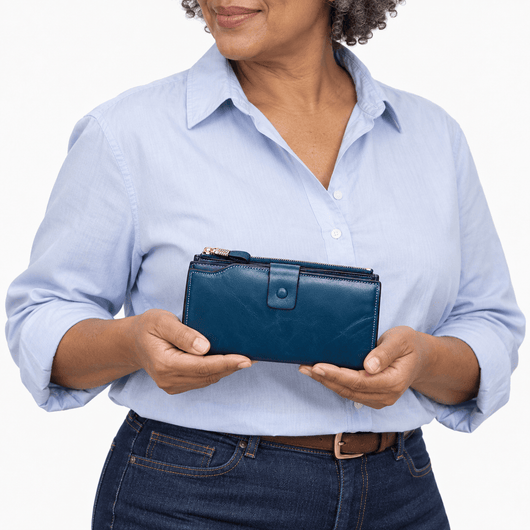 The Sunday Avenue Blue PU Leather Women's Multi-Pocket Clutch Wallet