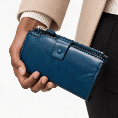 The Sunday Avenue Blue PU Leather Women's Multi-Pocket Clutch Wallet