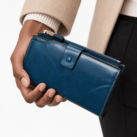 The Sunday Avenue Blue PU Leather Women's Multi-Pocket Clutch Wallet