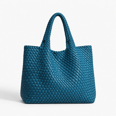 The Sunday Avenue Blue Women's Brown Woven Vegan PU Leather Tote Bag