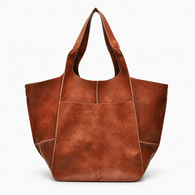 The Sunday Avenue Brown Brown Oversized PU Leather Tote Bag with Wide Straps