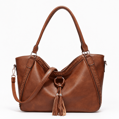 The Sunday Avenue Brown Brown Whipstitch Fringe Tote Bag with Tassel Charm