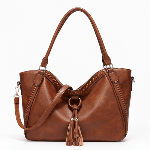 Whipstitch Fringe Tote Bag with Tassel Charm - Zora