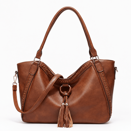The Sunday Avenue Brown Brown Whipstitch Fringe Tote Bag with Tassel Charm