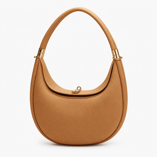 The Sunday Avenue Brown Celeste Cream Pebbled Leather Crescent Shoulder Bag