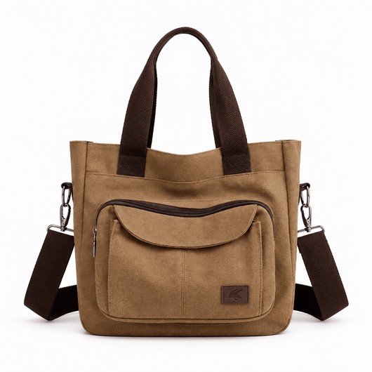 The Sunday Avenue Brown Dorothy Grey Canvas Multi-Compartment Tote Bag