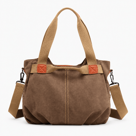 The Sunday Avenue Brown Eleanor Blue Canvas Tote Bag with Detachable Crossbody Strap