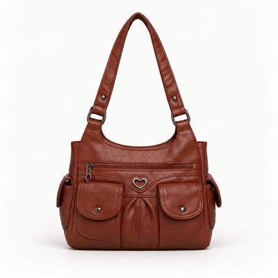 The Sunday Avenue Brown Louise Black PU Leather Multi-Pocket Shoulder Bag