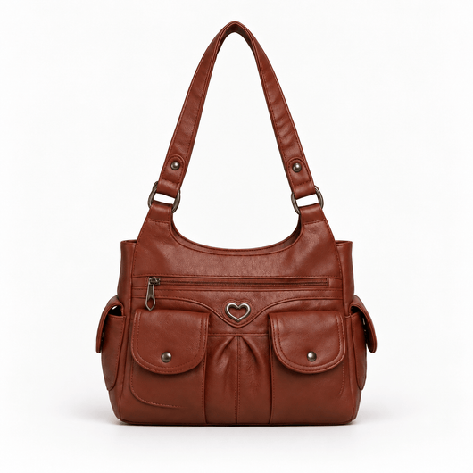 The Sunday Avenue Brown Louise Black PU Leather Multi-Pocket Shoulder Bag