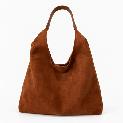 The Sunday Avenue Brown Maëly Brown Faux Suede Tote Bag with Matching Pouch