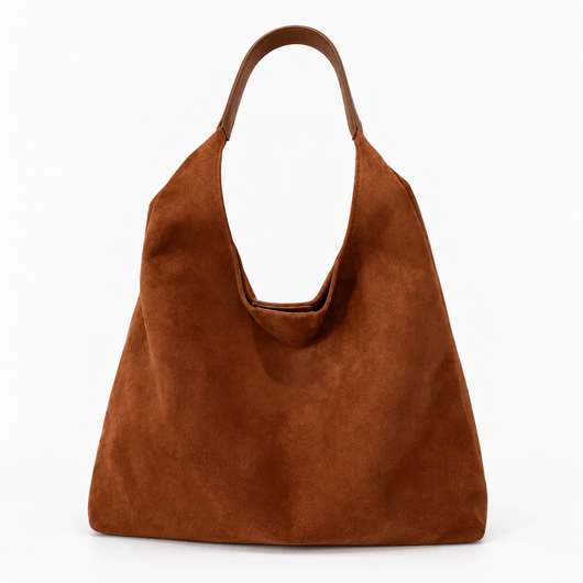 The Sunday Avenue Brown Maëly Brown Faux Suede Tote Bag with Matching Pouch