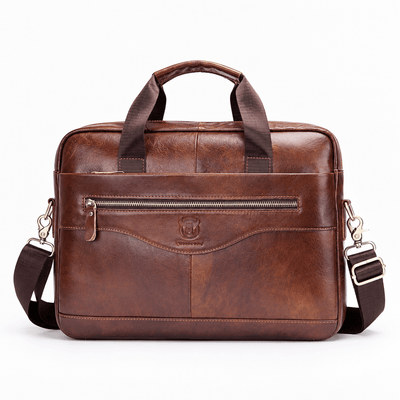 The Sunday Avenue Brown Men's Vintage Brown PU Leather Laptop Briefcase with Removable Shoulder Strap