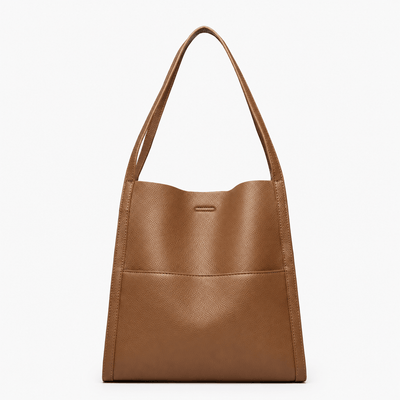 The Sunday Avenue Brown Mia Black Pebbled Tote Bag with Interior Pockets