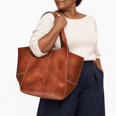 The Sunday Avenue Brown Oversized PU Leather Tote Bag with Wide Straps