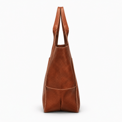 The Sunday Avenue Brown Oversized PU Leather Tote Bag with Wide Straps