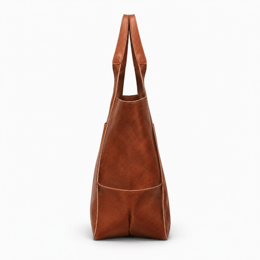 The Sunday Avenue Brown Oversized PU Leather Tote Bag with Wide Straps