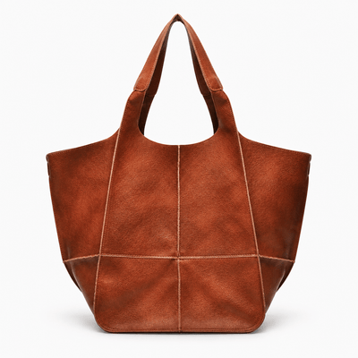 The Sunday Avenue Brown Oversized PU Leather Tote Bag with Wide Straps