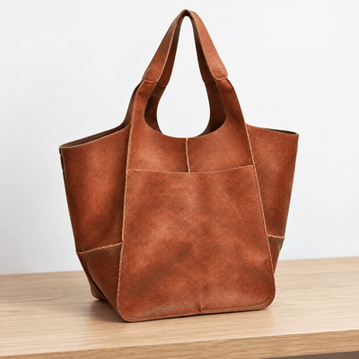 The Sunday Avenue Brown Oversized PU Leather Tote Bag with Wide Straps