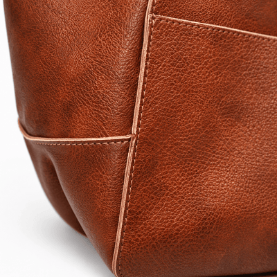 The Sunday Avenue Brown Oversized PU Leather Tote Bag with Wide Straps
