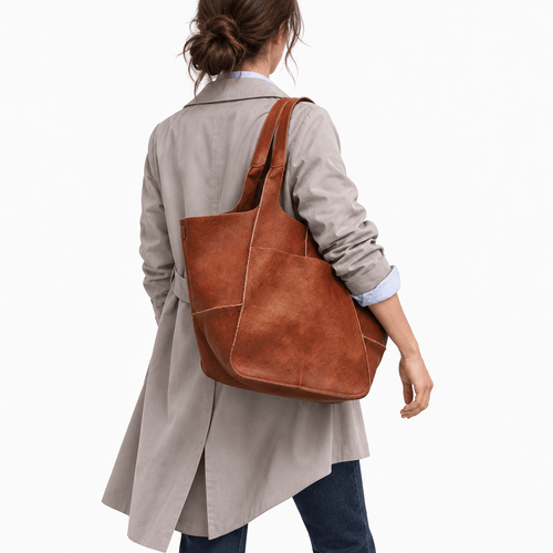 Oversized PU Leather Tote Bag with Wide Straps - Verena