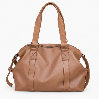 The Sunday Avenue Brown Solena Large Black Leather Tote Bag with Removable Shoulder Strap