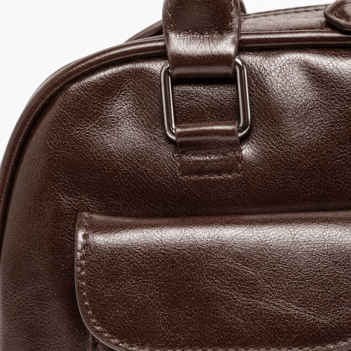 Brown Synthetic Leather Multi-Pocket Handbag