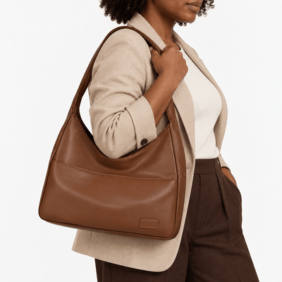 The Sunday Avenue Brown Vegan Leather Hobo Shoulder Bag for 13–15 Inch Laptops