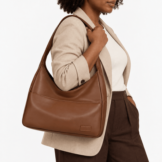 The Sunday Avenue Brown Vegan Leather Hobo Shoulder Bag for 13–15 Inch Laptops