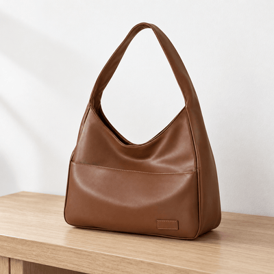 The Sunday Avenue Brown Vegan Leather Hobo Shoulder Bag for 13–15 Inch Laptops