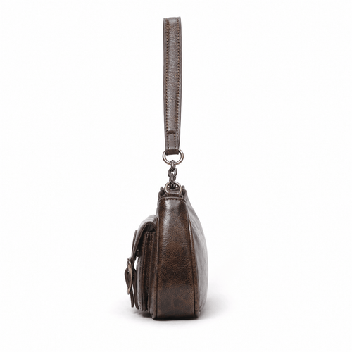 Brown Vintage Faux Leather Shoulder Handbag