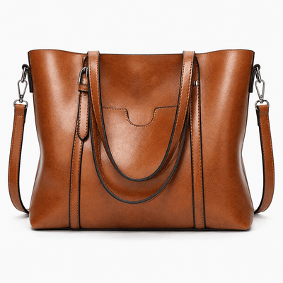 The Sunday Avenue Brown Women's Black PU Leather Tote Bag with Detachable Shoulder Strap