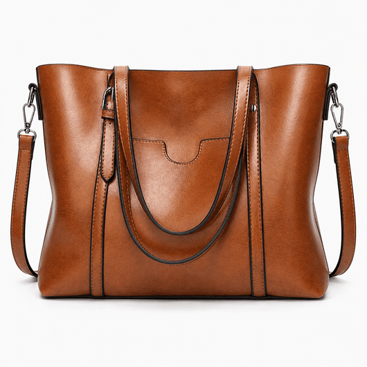 The Sunday Avenue Brown Women's Black PU Leather Tote Bag with Detachable Shoulder Strap
